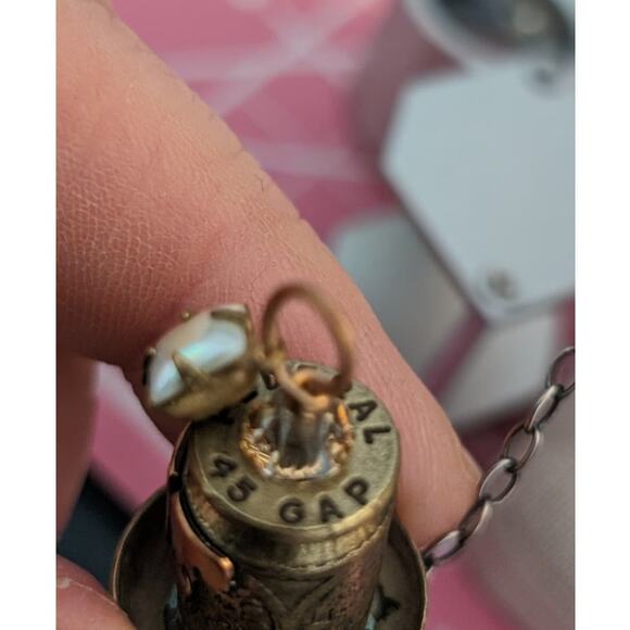 Tri-Metal Federal Gap 45 Ammo Butterfly Birdhouse Pendant on 925 & Crystal Chain - Picture 5 of 9